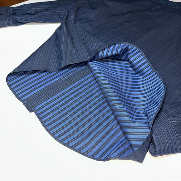 DOLCE & GABBANA Shirt Striped Blue Black Cotton Slim Fit Dress 43 / US17 / Large - Picture 7 of 13